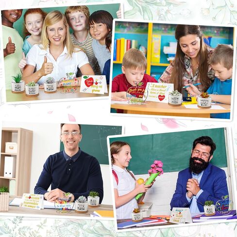 18 Pcs Teacher Appreciation Gift Sets Thank You Teacher Gifts Best Graduation Teacher Gifts Bulk 6 Succulent Pots 6 Acrylic Paperweight Decor 6 Greeting Card for Teachers from Students in Saudi Arabia