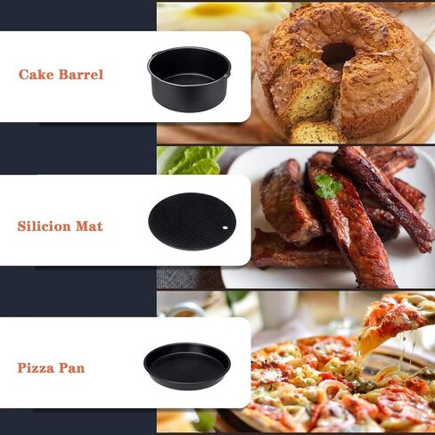 JACKGOLD 7 Inch 8-piece Set Fit All 3.2qt-6.8qt, Air Fryer Accessories 8 Pcs Kits with Skewers Silicone Mat,Non-Stick, Dishwasher Safe,Universal, Black in Saudi Arabia