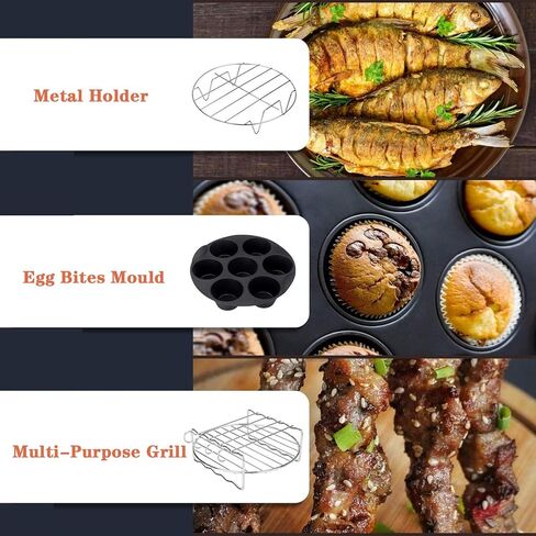 JACKGOLD 7 Inch 8-piece Set Fit All 3.2qt-6.8qt, Air Fryer Accessories 8 Pcs Kits with Skewers Silicone Mat,Non-Stick, Dishwasher Safe,Universal, Black in Saudi Arabia