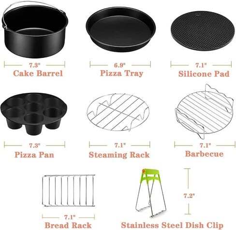 JACKGOLD 7 Inch 8-piece Set Fit All 3.2qt-6.8qt, Air Fryer Accessories 8 Pcs Kits with Skewers Silicone Mat,Non-Stick, Dishwasher Safe,Universal, Black in Saudi Arabia