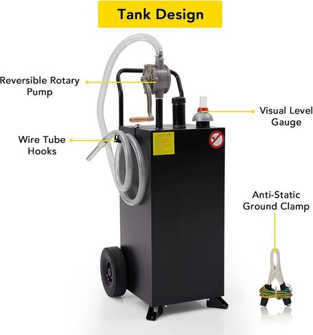 30 Gallon Gas Caddy, Fuel Storage Tank & 2 Wheels, with Manual Transfer Pump, Gasoline Diesel Fuel Container for ATV Car Mowers Tractors Boat Motorcycle (Black) in Saudi Arabia