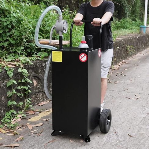 30 Gallon Gas Caddy, Fuel Storage Tank & 2 Wheels, with Manual Transfer Pump, Gasoline Diesel Fuel Container for ATV Car Mowers Tractors Boat Motorcycle (Black) in Saudi Arabia