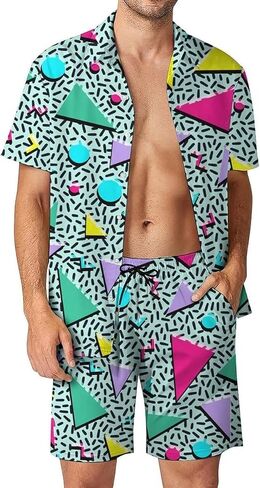 HiliyKiliy Men's 2 Pieces 80s 90s Outfit Retro 90s Shirts and Shorts Set Vintage Active Tracksuits for Disco Party in Saudi Arabia