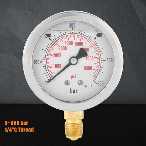 G 1/4"Pressure Gauge 0~600 bar / 0-8500Psi,Hydraulic Double Scale Pressure Gauge,All Purpose Pressure Manometer for Bar/Psi Measurement. in Saudi Arabia