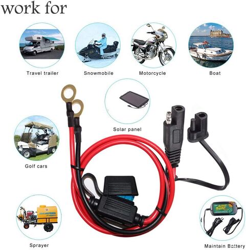 SAE Connector,SAE to O Ring Terminal Harness with 15A Protection Fuse for Safety, 2-Pin Quick Disconnect Plug,SAE Battery Extension Cable with 2FT 10AWG for Motorcycle Cars. (60CM) in Saudi Arabia