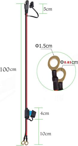 SAE Connector,SAE to O Ring Terminal Harness with 15A Protection Fuse for Safety, 2-Pin Quick Disconnect Plug,SAE Battery Extension Cable with 2FT 10AWG for Motorcycle Cars. (60CM) in Saudi Arabia