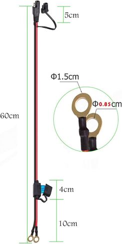 SAE Connector,SAE to O Ring Terminal Harness with 15A Protection Fuse for Safety, 2-Pin Quick Disconnect Plug,SAE Battery Extension Cable with 2FT 10AWG for Motorcycle Cars. (60CM) in Saudi Arabia