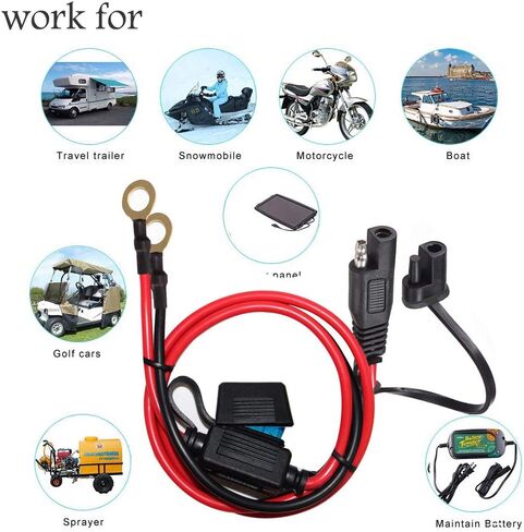 SAE Connector,SAE to O Ring Terminal Harness with 15A Protection Fuse for Safety, 2-Pin Quick Disconnect Plug,SAE Battery Extension Cable with 2FT 10AWG for Motorcycle Cars. (60CM) in Saudi Arabia