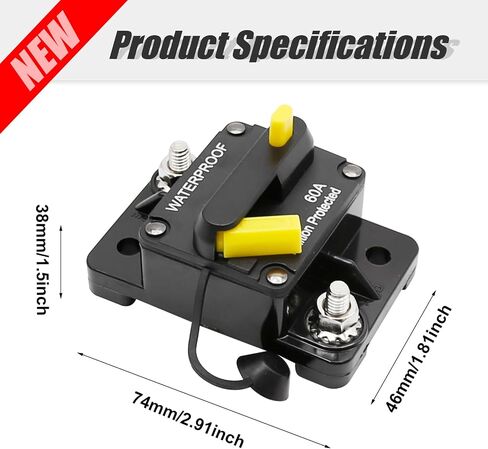 60A Audio Circuit Breaker Self-Recovery Fuse 12V-48V DC Waterproof Replacement for Auto, Yacht, Car Audio, Truck, Boat, RV with Manual Reset Function in Saudi Arabia