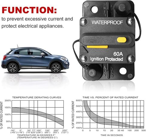 60A Audio Circuit Breaker Self-Recovery Fuse 12V-48V DC Waterproof Replacement for Auto, Yacht, Car Audio, Truck, Boat, RV with Manual Reset Function in Saudi Arabia