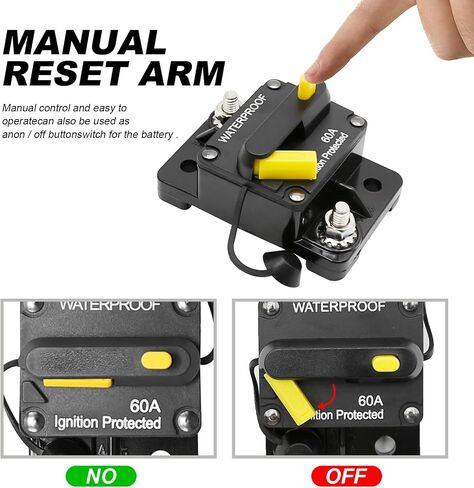 60A Audio Circuit Breaker Self-Recovery Fuse 12V-48V DC Waterproof Replacement for Auto, Yacht, Car Audio, Truck, Boat, RV with Manual Reset Function in Saudi Arabia