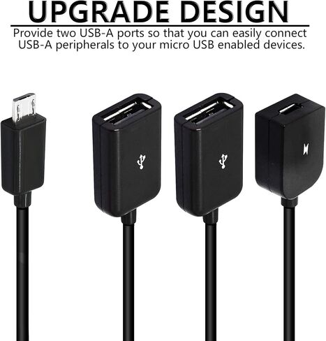 YACSEJAO Micro USB to Dual USB Cable Micro USB Male to 2 USB Female OTG Splitter with Micro Female for Android Tablet Pc and Smart Phone and More in Saudi Arabia