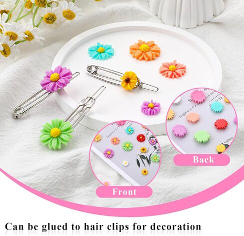 50pcs Daisy Charms Resin Flower Embellishments Tiny Resin Flowers Cabochons Daisies Peony Flatback Cabochons with Storage Box for Scrapbooking Phone Case Hair Accessories (10 Color) in Saudi Arabia