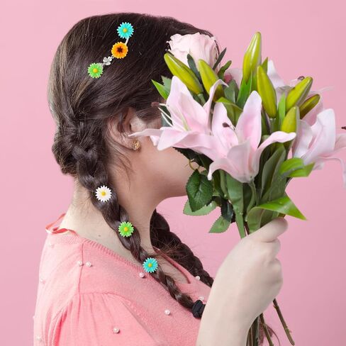 50pcs Daisy Charms Resin Flower Embellishments Tiny Resin Flowers Cabochons Daisies Peony Flatback Cabochons with Storage Box for Scrapbooking Phone Case Hair Accessories (10 Color) in Saudi Arabia
