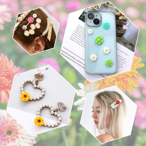 50pcs Daisy Charms Resin Flower Embellishments Tiny Resin Flowers Cabochons Daisies Peony Flatback Cabochons with Storage Box for Scrapbooking Phone Case Hair Accessories (10 Color) in Saudi Arabia