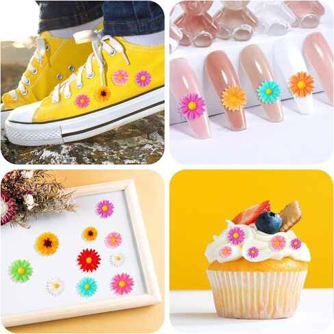 50pcs Daisy Charms Resin Flower Embellishments Tiny Resin Flowers Cabochons Daisies Peony Flatback Cabochons with Storage Box for Scrapbooking Phone Case Hair Accessories (10 Color) in Saudi Arabia