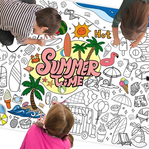 ABTOLS Giant Coloring Poster for Classroom Wall, 31.4"x43.3" Summer Time Jumbo Paper Coloring Tablecloth Hot Summer Themed Wall Doodle Art DIY Drawing for Classroom Home Art Activities in Saudi Arabia