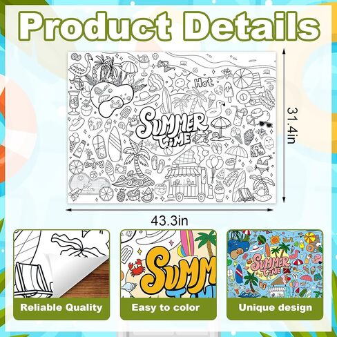 ABTOLS Giant Coloring Poster for Classroom Wall, 31.4"x43.3" Summer Time Jumbo Paper Coloring Tablecloth Hot Summer Themed Wall Doodle Art DIY Drawing for Classroom Home Art Activities in Saudi Arabia
