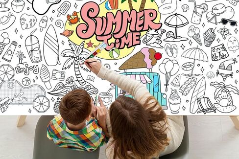 ABTOLS Giant Coloring Poster for Classroom Wall, 31.4"x43.3" Summer Time Jumbo Paper Coloring Tablecloth Hot Summer Themed Wall Doodle Art DIY Drawing for Classroom Home Art Activities in Saudi Arabia