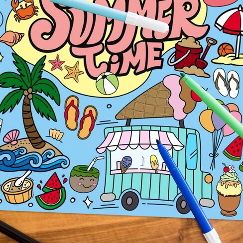 ABTOLS Giant Coloring Poster for Classroom Wall, 31.4"x43.3" Summer Time Jumbo Paper Coloring Tablecloth Hot Summer Themed Wall Doodle Art DIY Drawing for Classroom Home Art Activities in Saudi Arabia