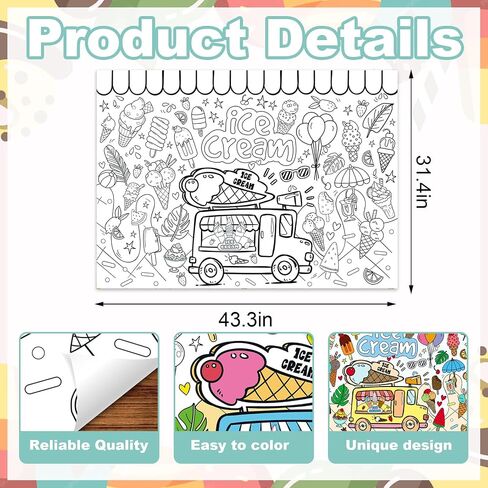 ABTOLS Giant Coloring Poster for Classroom Wall, 31.4"x43.3" Summer Time Jumbo Paper Coloring Tablecloth Hot Summer Themed Wall Doodle Art DIY Drawing for Classroom Home Art Activities in Saudi Arabia