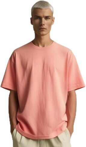 Mens Oversized T-Shirts Fashion Loose Fit Crewneck Tshirt Streetwear Heavyweight Short Sleeve Tee Shirt in Saudi Arabia