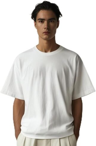 Mens Oversized T-Shirts Fashion Loose Fit Crewneck Tshirt Streetwear Heavyweight Short Sleeve Tee Shirt in Saudi Arabia