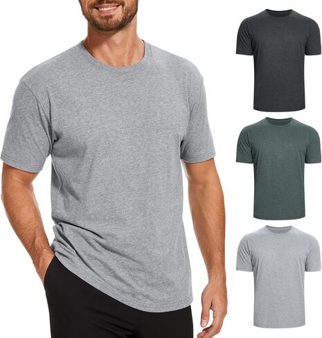 3 Pack Men's T-Shirts,Classic Cotton Tee Crew Neck,Workout Shirts Athletic Gym Active in Saudi Arabia