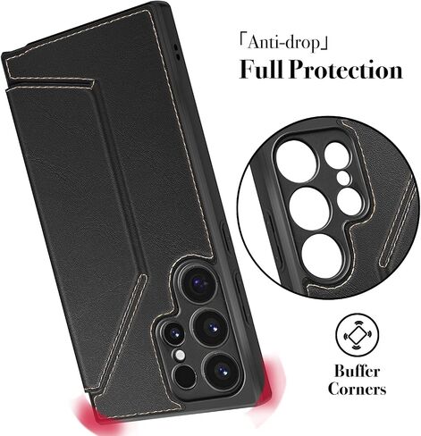AIFIVE for Samsung Galaxy S24 Plus Case with Wallet Card Holder, Slim Fit Flip Leather S24 Plus Case with [RFID Blocking] [Kickstand] Magnetic Protection Shockproof for Galaxy S24 Plus Case (Black) in Saudi Arabia