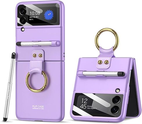 for Samsung Galaxy Z Flip 3 Case with Pen and Ring,Ultra Thin Matte Leather Anti-Drop Phone Cover with Camera Screen Protector for Samsung Galaxy Z Flip 3 5G in Saudi Arabia