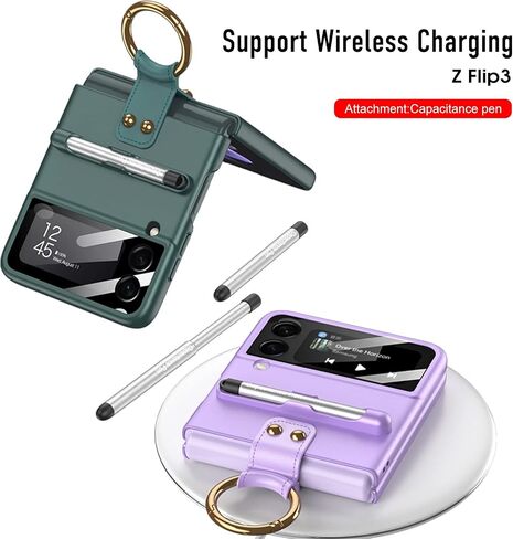 for Samsung Galaxy Z Flip 3 Case with Pen and Ring,Ultra Thin Matte Leather Anti-Drop Phone Cover with Camera Screen Protector for Samsung Galaxy Z Flip 3 5G in Saudi Arabia