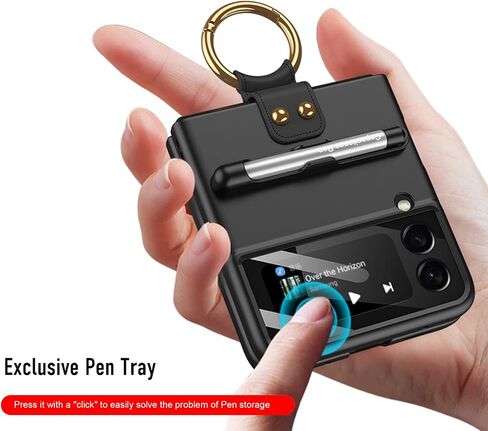 for Samsung Galaxy Z Flip 3 Case with Pen and Ring,Ultra Thin Matte Leather Anti-Drop Phone Cover with Camera Screen Protector for Samsung Galaxy Z Flip 3 5G in Saudi Arabia