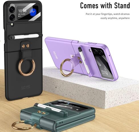 for Samsung Galaxy Z Flip 3 Case with Pen and Ring,Ultra Thin Matte Leather Anti-Drop Phone Cover with Camera Screen Protector for Samsung Galaxy Z Flip 3 5G in Saudi Arabia