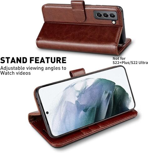 حافظة محفظة MONASAY متوافقة مع هاتف Galaxy S22 5G، [واقي شاشة متضمن] [حجب RFID] غطاء هاتف خلوي من الجلد القابل للطي مع حامل بطاقة الائتمان، بني in Kuwait