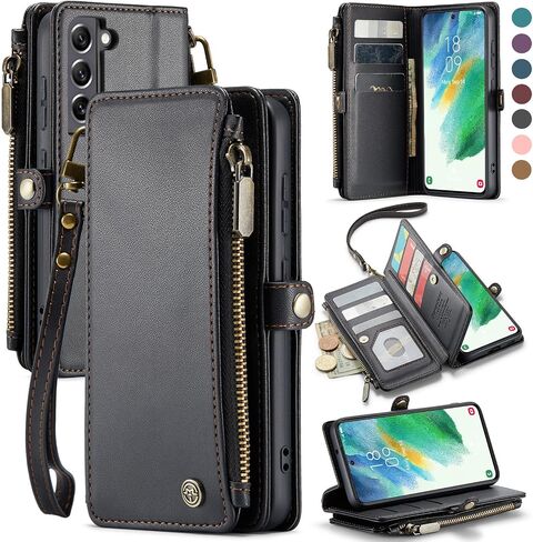 حافظة Defencase لهاتف Galaxy S21 FE 5G، 【RFID Blocking】 حافظة لهاتف Samsung Galaxy S21 FE 5G محفظة للنساء والرجال مع حامل بطاقة، سحاب مغناطيسي من جلد البولي يوريثان لهاتف Samsung S21 FE 5G، أرجواني in Kuwait