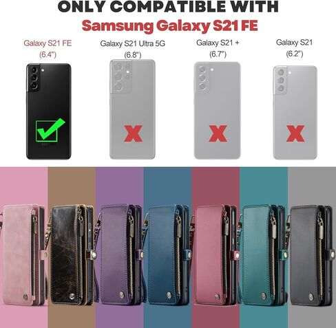 حافظة Defencase لهاتف Galaxy S21 FE 5G، 【RFID Blocking】 حافظة لهاتف Samsung Galaxy S21 FE 5G محفظة للنساء والرجال مع حامل بطاقة، سحاب مغناطيسي من جلد البولي يوريثان لهاتف Samsung S21 FE 5G، أرجواني in Kuwait