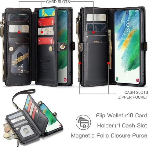 حافظة Defencase لهاتف Galaxy S21 FE 5G، 【RFID Blocking】 حافظة لهاتف Samsung Galaxy S21 FE 5G محفظة للنساء والرجال مع حامل بطاقة، سحاب مغناطيسي من جلد البولي يوريثان لهاتف Samsung S21 FE 5G، أرجواني in Kuwait