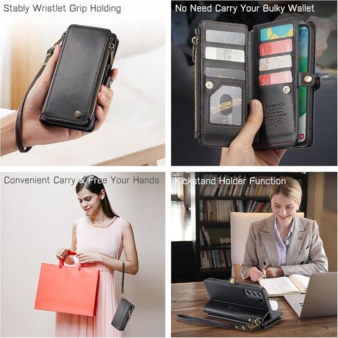 حافظة Defencase لهاتف Galaxy S21 FE 5G، 【RFID Blocking】 حافظة لهاتف Samsung Galaxy S21 FE 5G محفظة للنساء والرجال مع حامل بطاقة، سحاب مغناطيسي من جلد البولي يوريثان لهاتف Samsung S21 FE 5G، أرجواني in Kuwait