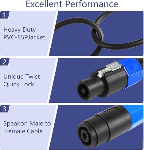 CERRXIAN Speakon Splitter Cable 1Male to 2 Female Y Splitter Audio Speaker Cable for DJ/PA Speaker Copper Cord with Twist Lock 1.5FT in Saudi Arabia