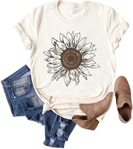 Women Short Sleeve Sunflower T-Shirt Cute Funny Graphic Tee Teen Girls Casual Shirt Top in Saudi Arabia