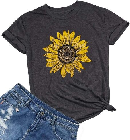 Women Short Sleeve Sunflower T-Shirt Cute Funny Graphic Tee Teen Girls Casual Shirt Top in Saudi Arabia