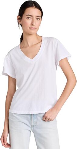 perfectwhitetee Women's Hendrix Cotton Boxy V Neck Tee in Saudi Arabia