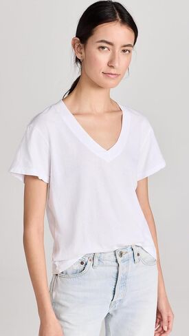 perfectwhitetee Women's Hendrix Cotton Boxy V Neck Tee in Saudi Arabia