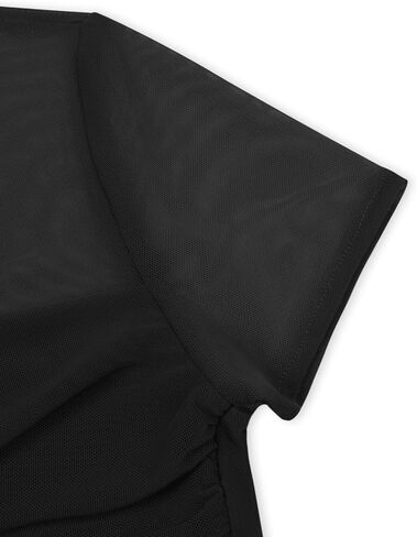 REORIA Women’s Sexy Sheer Mesh Ruched Mock Turtleneck Short Sleeve Going Out Shirts Crop Tops in Saudi Arabia