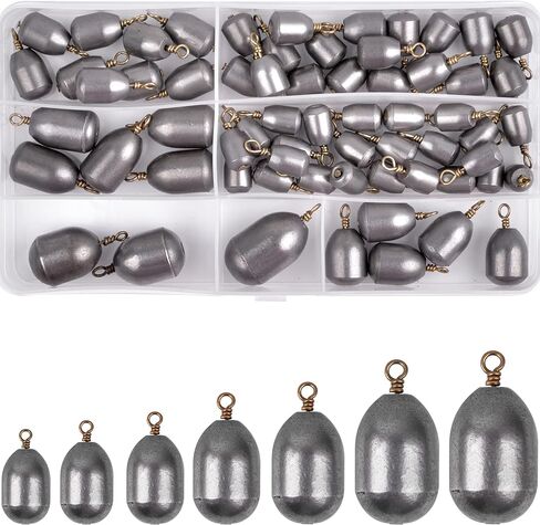 Fishing Weights Sinkers,27/62pcs Lead Free Fishing Weights Catfish Weights Steel Drop Shot Weights for Saltwater Freshwater Surf Bottom Fishing Bass Trout Catfish Walleye in Kuwait