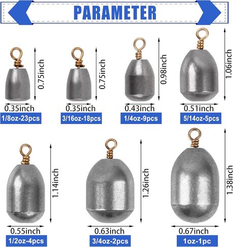 Fishing Weights Sinkers,27/62pcs Lead Free Fishing Weights Catfish Weights Steel Drop Shot Weights for Saltwater Freshwater Surf Bottom Fishing Bass Trout Catfish Walleye in Kuwait