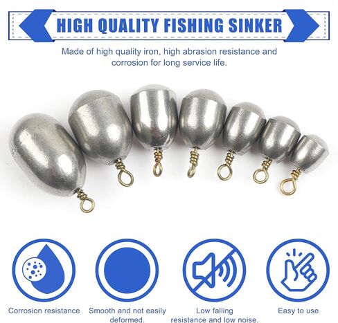 Fishing Weights Sinkers,27/62pcs Lead Free Fishing Weights Catfish Weights Steel Drop Shot Weights for Saltwater Freshwater Surf Bottom Fishing Bass Trout Catfish Walleye in Kuwait