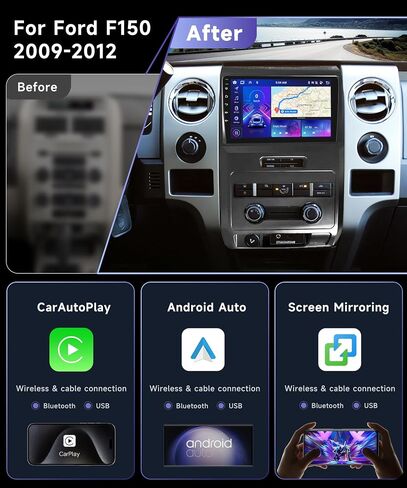 8 Core 2G+64G Android Car Stereo for Ford F150 2009-2012 مع CarPlay Android Auto Mirrorlink، Podofo 9 بوصة تعمل باللمس وراديو بلوتوث مع GPS FM/RDS WiFi DSP كاميرا احتياطية in Saudi Arabia