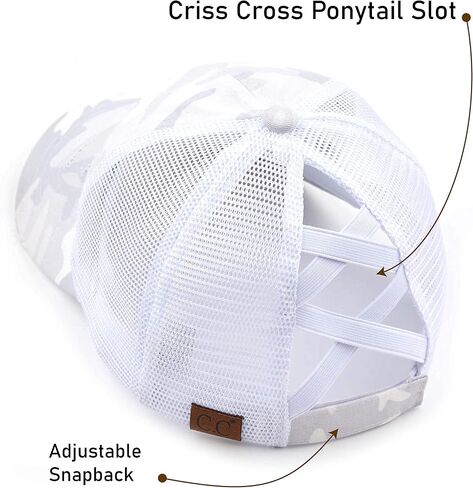 C.C Exclusives Washed Distressed Cotton Denim Criss-Cross Ponytail Hat Baseball Cap Bundle Hair Tie (BT-783) (A Elastic Band-White/Camo) in Saudi Arabia