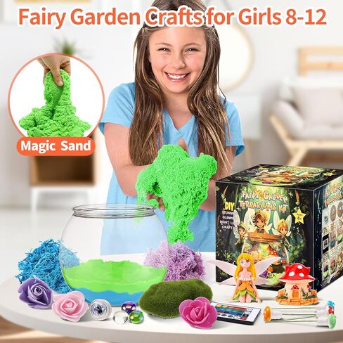 Weceit Fairy Garden Light Up Terrarium Kit for Kids, DIY Garden Art Toys Crafts for Girls 8-12, Kids Arts and Crafts Creative Activities, Birthday Gifts for Boys& Girls Ages 4 5 6 7 8-12 Year Old in Kuwait